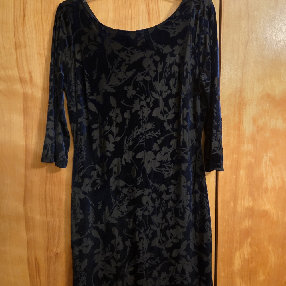 Ivanka Trump Midnight Blue Botanical Long Sleeve Dress